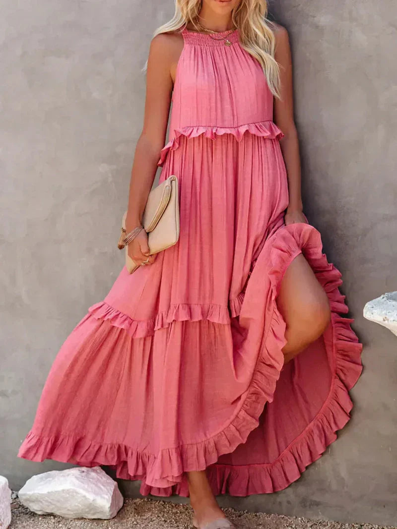 Dress for Women – Maxi Length – Halterneck – Ruffle Details – Light Cotton – Loose Fit