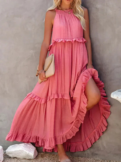 Dress for Women – Maxi Length – Halterneck – Ruffle Details – Light Cotton – Loose Fit