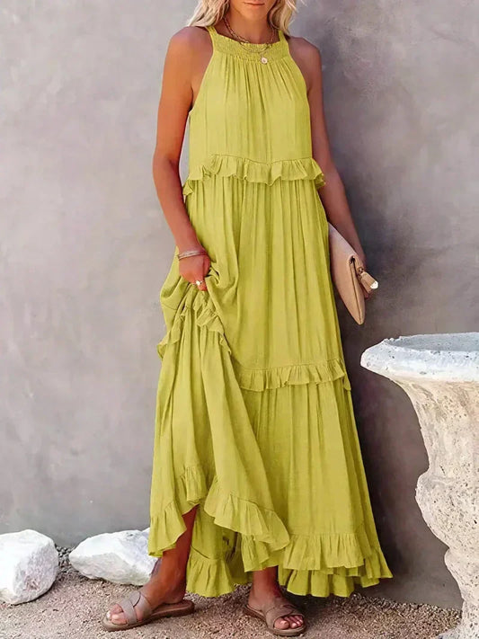 Dress for Women – Maxi Length – Halterneck – Ruffle Details – Light Cotton – Loose Fit