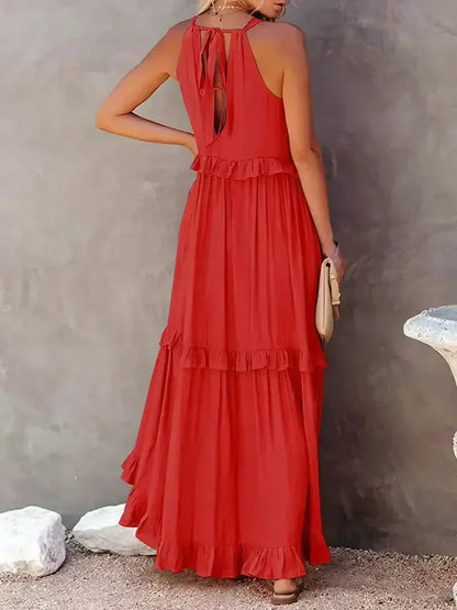 Dress for Women – Maxi Length – Halterneck – Ruffle Details – Light Cotton – Loose Fit