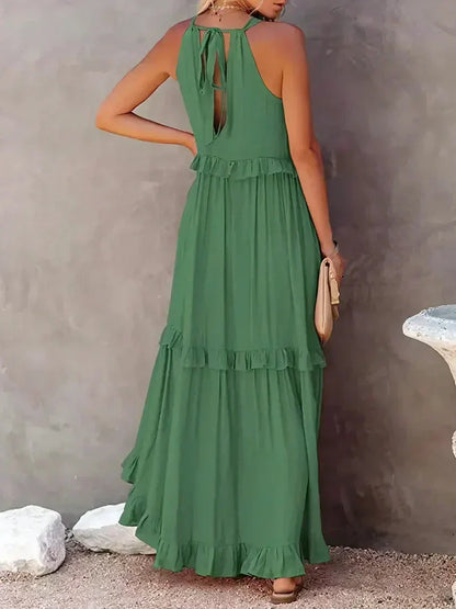 Dress for Women – Maxi Length – Halterneck – Ruffle Details – Light Cotton – Loose Fit