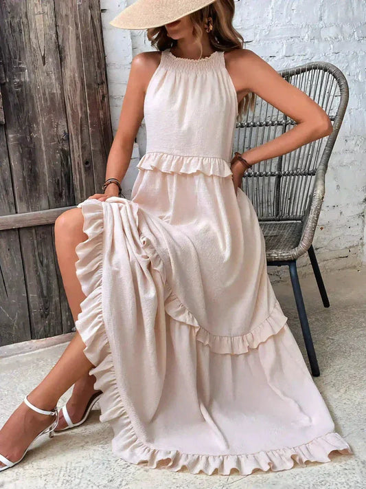 Dress for Women – Maxi – Halterneck – Ruffles – Relaxed Fit – Cotton