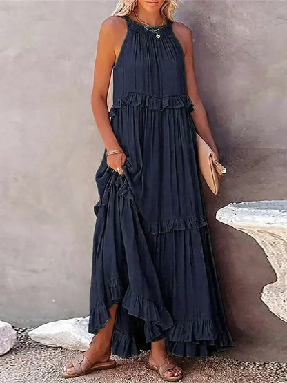 Dress for Women – Maxi Length – Halterneck – Ruffle Details – Light Cotton – Loose Fit