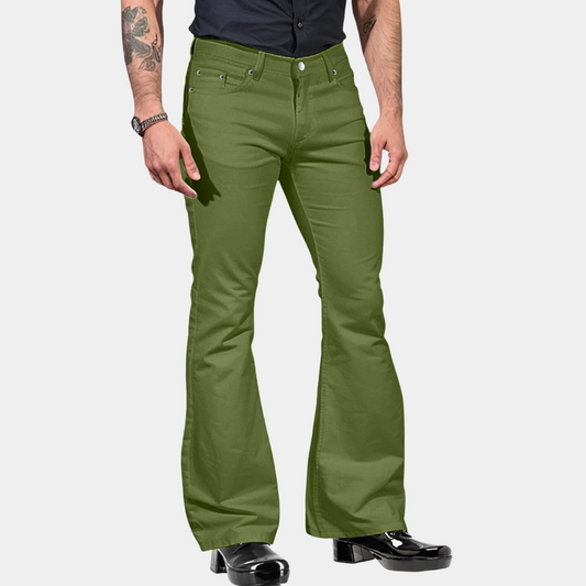 Men's Flared Trousers – High Waist – Tailored Fit – Cotton Blend – Retro Style