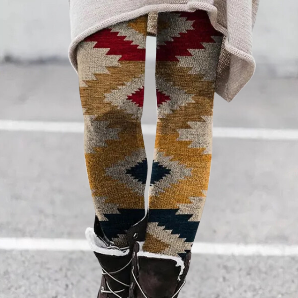 Women's Leggings – Tight Fit – Soft and Breathable Knit – Geometric Pattern – Full Length