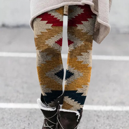 Women's Leggings – Tight Fit – Soft and Breathable Knit – Geometric Pattern – Full Length