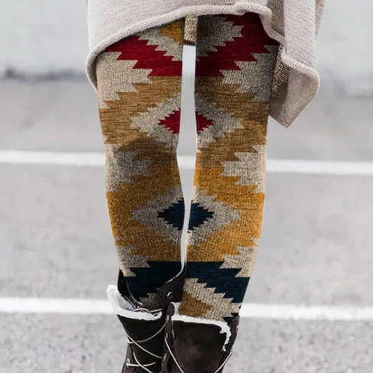 Women's Leggings – Tight Fit – Soft and Breathable Knit – Geometric Pattern – Full Length