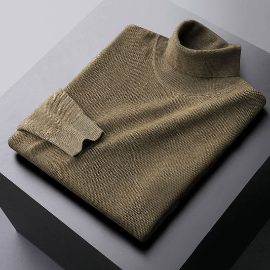 Men's Sweater with High Neck – Wool Knit – Regular Fit – Ribbed Edge and Cuffs