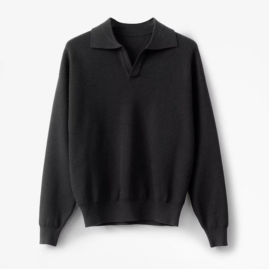 Men's Sweater – Polo Collar – Relaxed Fit – Knitted Wool – Long Sleeves Ribbed Edges