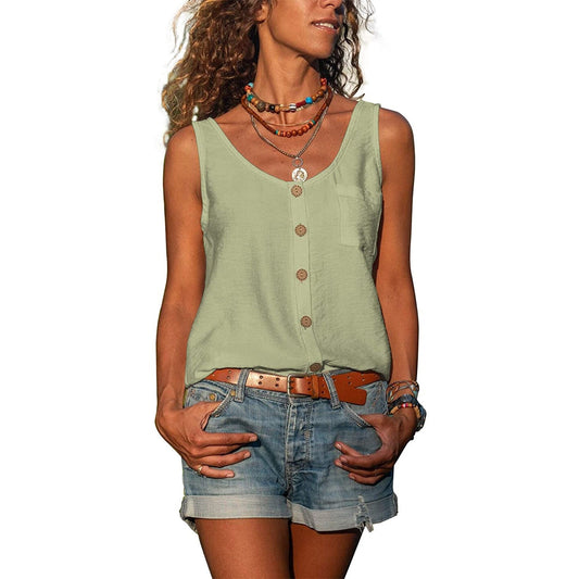 Ingrid - Stylish, sleeveless top with buttons