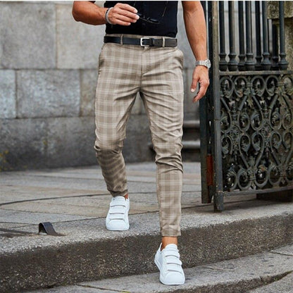 Men's Chinos – Slim Fit – Tapered Legs – Breathable Fabric – Checkered Pattern