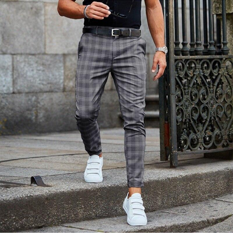 Men's Chinos – Slim Fit – Tapered Legs – Breathable Fabric – Checkered Pattern