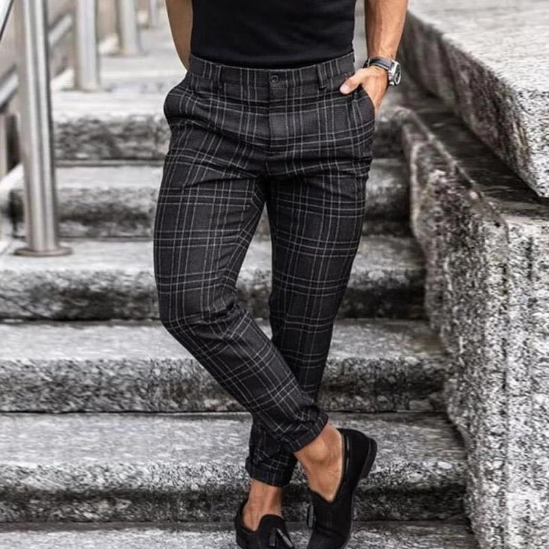 Men's Chinos – Slim Fit – Tapered Legs – Breathable Fabric – Checkered Pattern