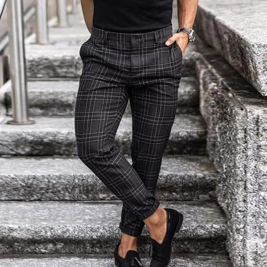 Men's Chinos – Slim Fit – Tapered Legs – Breathable Fabric – Checkered Pattern
