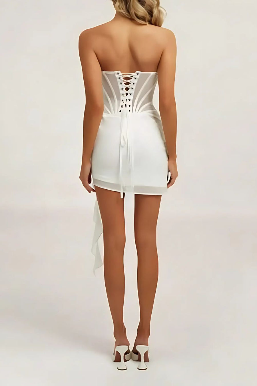 Dress for Women – Mini – Strapless – Sheer Fabric – Draped – Boned Bodice