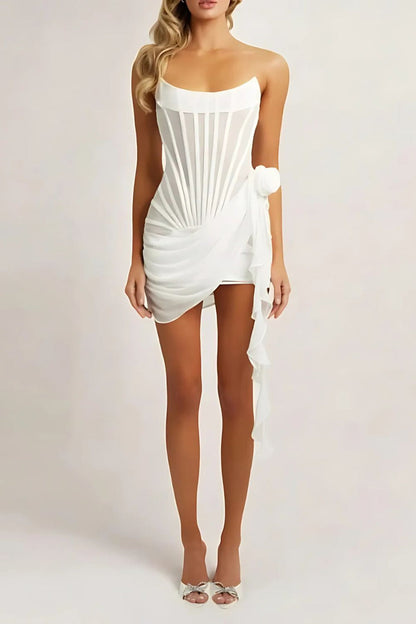 Dress for Women – Mini – Strapless – Sheer Fabric – Draped – Boned Bodice