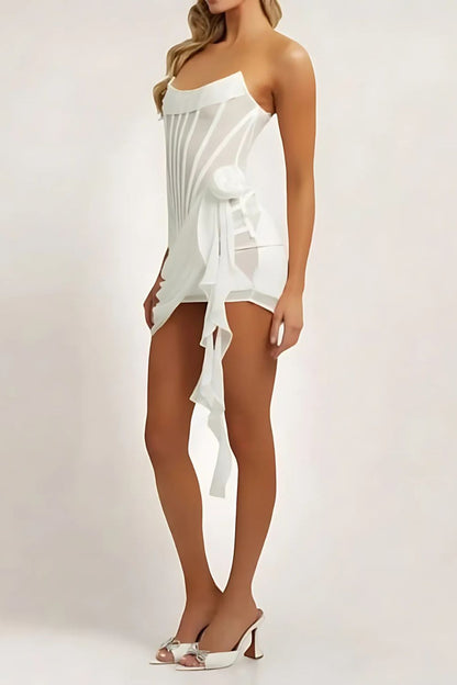Dress for Women – Mini – Strapless – Sheer Fabric – Draped – Boned Bodice