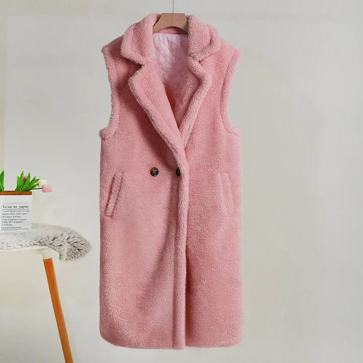Women's Teddy Coat – Oversized Fit – Sleeveless – Soft Texture – Mid-Length