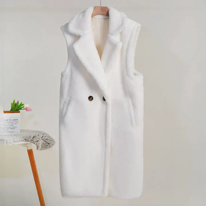 Women's Teddy Coat – Oversized Fit – Sleeveless – Soft Texture – Mid-Length
