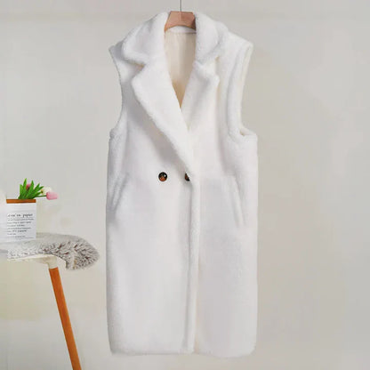 Women's Teddy Coat – Oversized Fit – Sleeveless – Soft Texture – Mid-Length