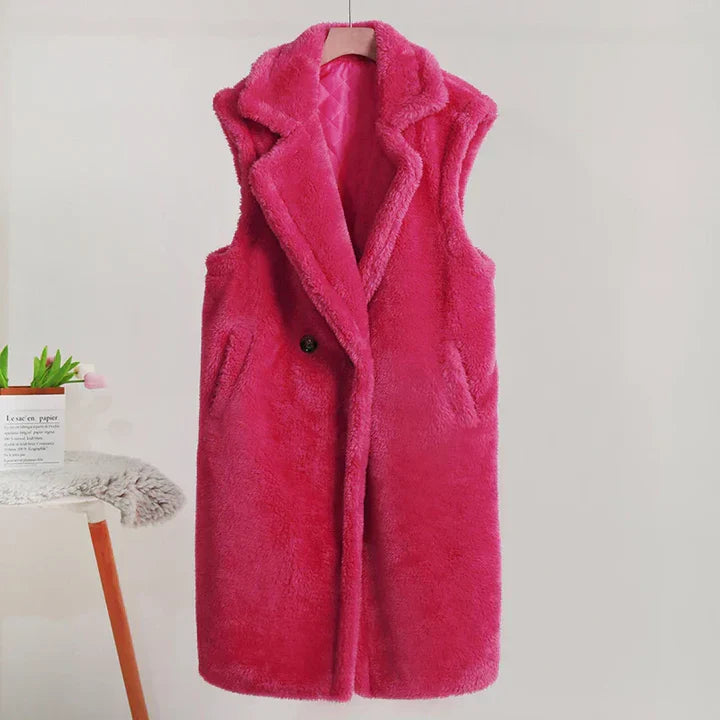 Women's Teddy Coat – Oversized Fit – Sleeveless – Soft Texture – Mid-Length