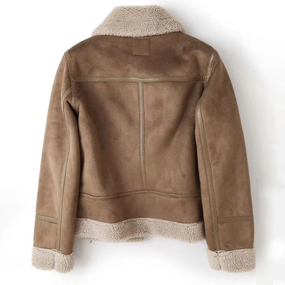 Elegant semsket skinnjakke med ultra-fint Sherpa-fôr for kvinner
