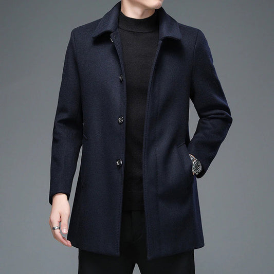 Men's Coat – Wool Blend – Tailored Slim Fit – Single-Breasted Formal Overcoat