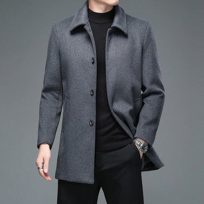 Men's Coat – Wool Blend – Tailored Slim Fit – Single-Breasted Formal Overcoat