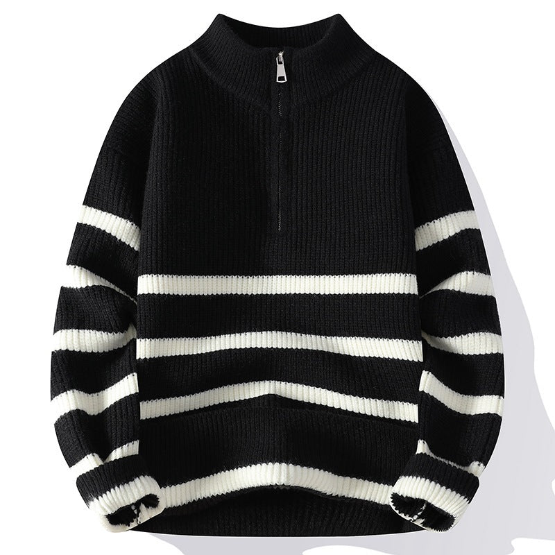 Holland Knitted Sweater | Striped Quarter-Zip Knit Sweater