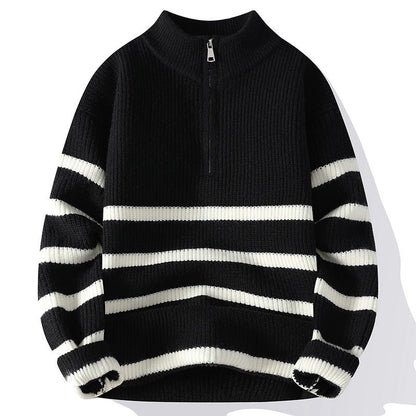 Holland Knitted Sweater | Striped Quarter-Zip Knit Sweater