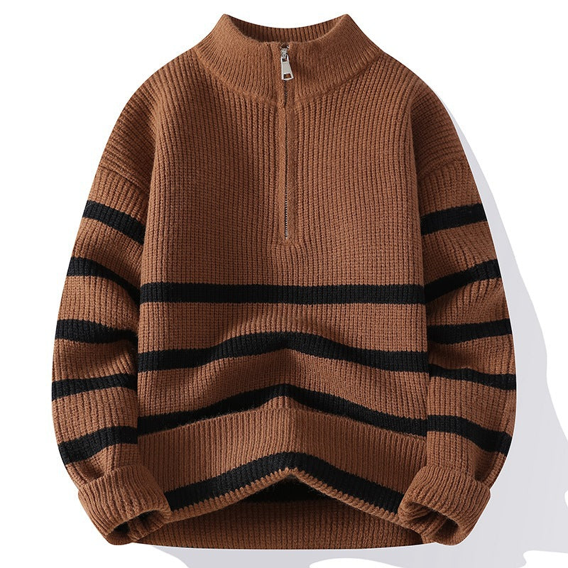 Holland Knitted Sweater | Striped Quarter-Zip Knit Sweater