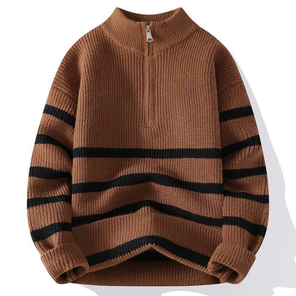 Holland Knitted Sweater | Striped Quarter-Zip Knit Sweater