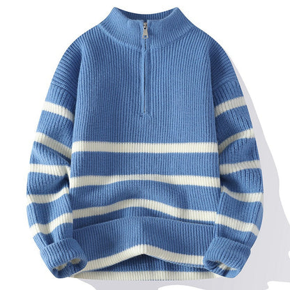 Holland Knitted Sweater | Striped Quarter-Zip Knit Sweater
