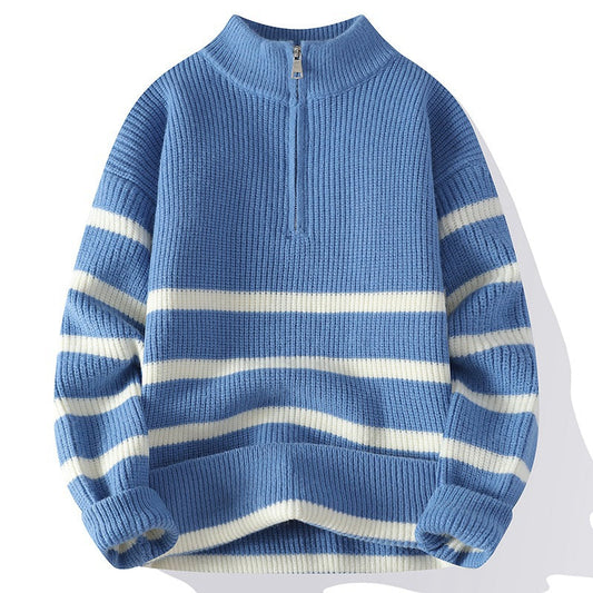 Holland Knitted Sweater | Striped Quarter-Zip Knit Sweater