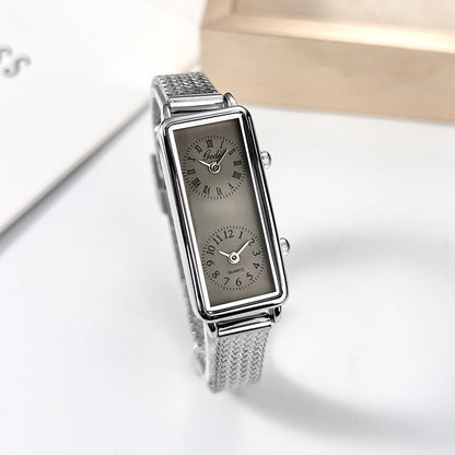 Aurora Rectangular Dual Time Wristwatch | Mesh Band Wristwatch