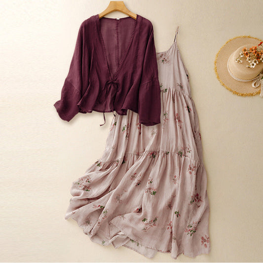 Beatrice Linen Two-Piece Set | Floral Maxi Dress Two-Piece Set