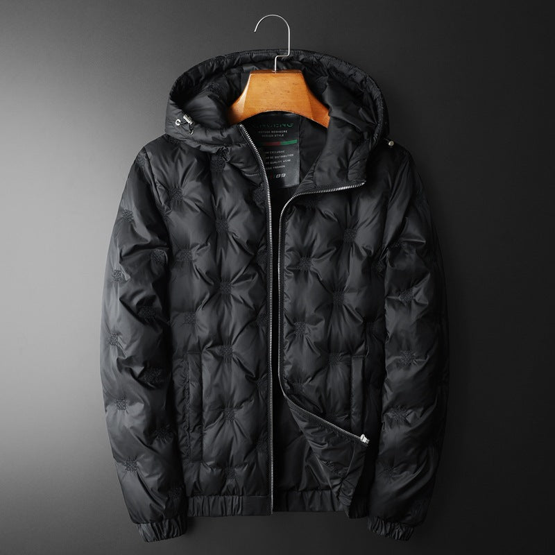 Isaac Hooded Quilted Jacket | Embossed Pattern Jacket