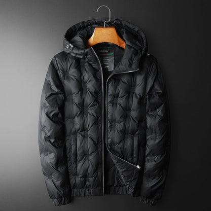 Isaac Hooded Quilted Jacket | Embossed Pattern Jacket
