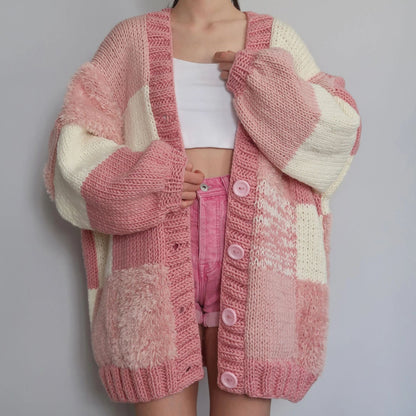 Alessandra Oversized Cardigan | Color Block V-Neck Cardigan