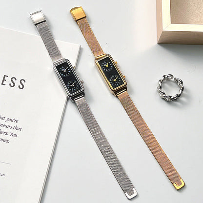 Aurora Rectangular Dual Time Wristwatch | Mesh Band Wristwatch
