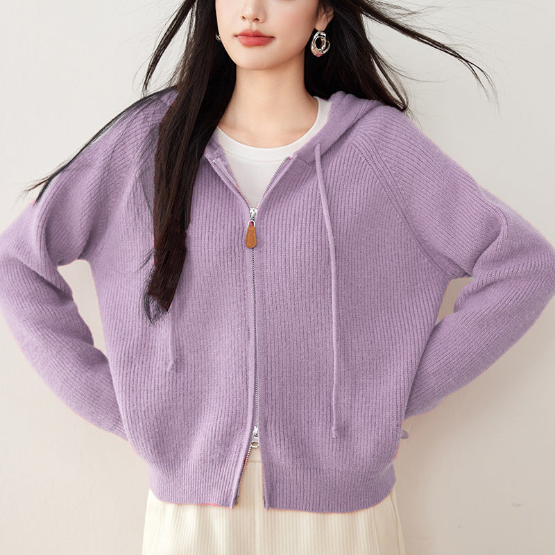 Emma Cropped Zip-Up Hoodie | Drawstring Hood Zip-Up Hoodie