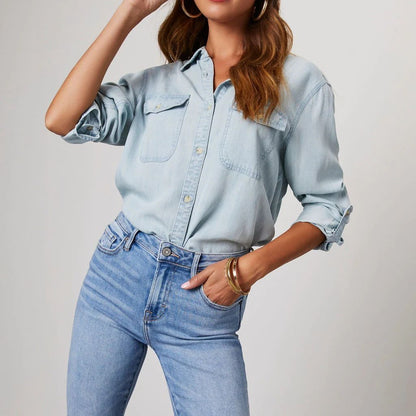 Phoebe Relaxed Fit Denim Shirt | Long Sleeve Denim Shirt