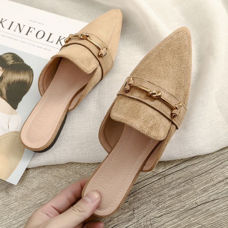 Giulia Pointed Toe Mule Flats | Gold-Tone Hardware Mule Flats