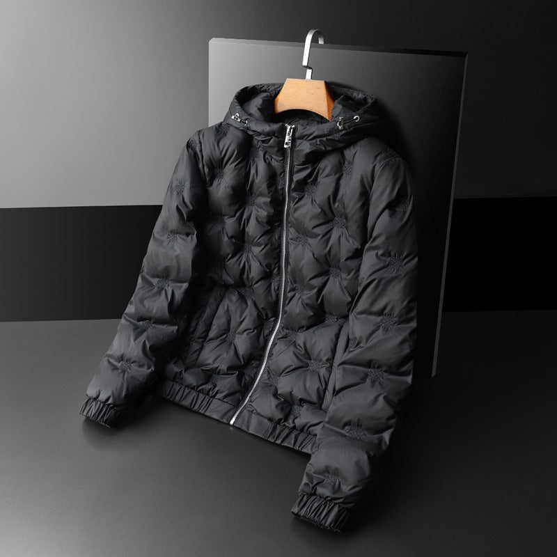 Isaac Hooded Quilted Jacket | Embossed Pattern Jacket