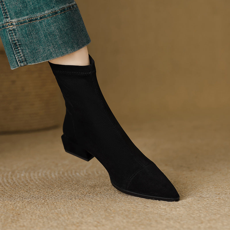 Sophie Sock Fit Ankle Boots | Pointed Toe, Block Heel Ankle Boots
