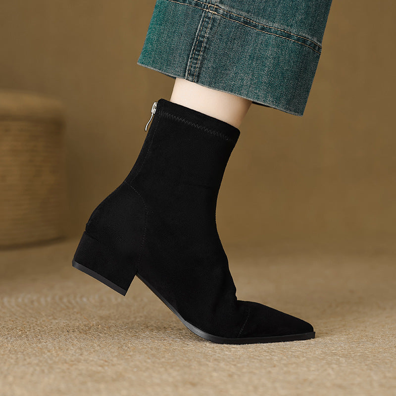Sophie Sock Fit Ankle Boots | Pointed Toe, Block Heel Ankle Boots