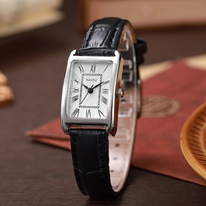 Alice Leather Rectangular Wristwatch | Roman Numerals Wristwatch