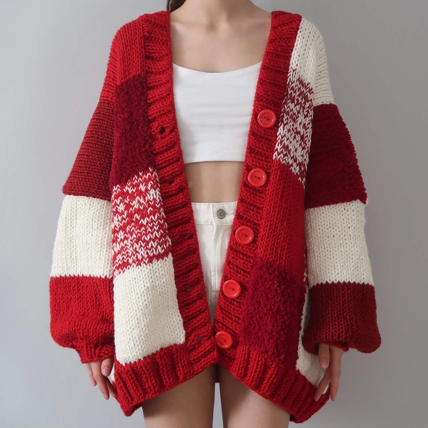 Alessandra Oversized Cardigan | Color Block V-Neck Cardigan