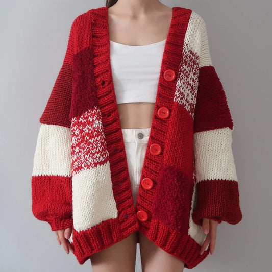 Alessandra Oversized Cardigan | Color Block V-Neck Cardigan