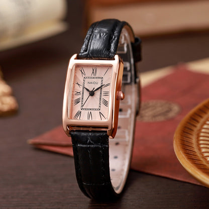 Alice Leather Rectangular Wristwatch | Roman Numerals Wristwatch